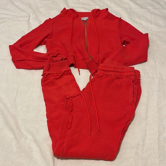 2019 Danielle Guizio Cropped Red Matching Zip-up Hoodie & Joggers size Small - Picture 7 of 9